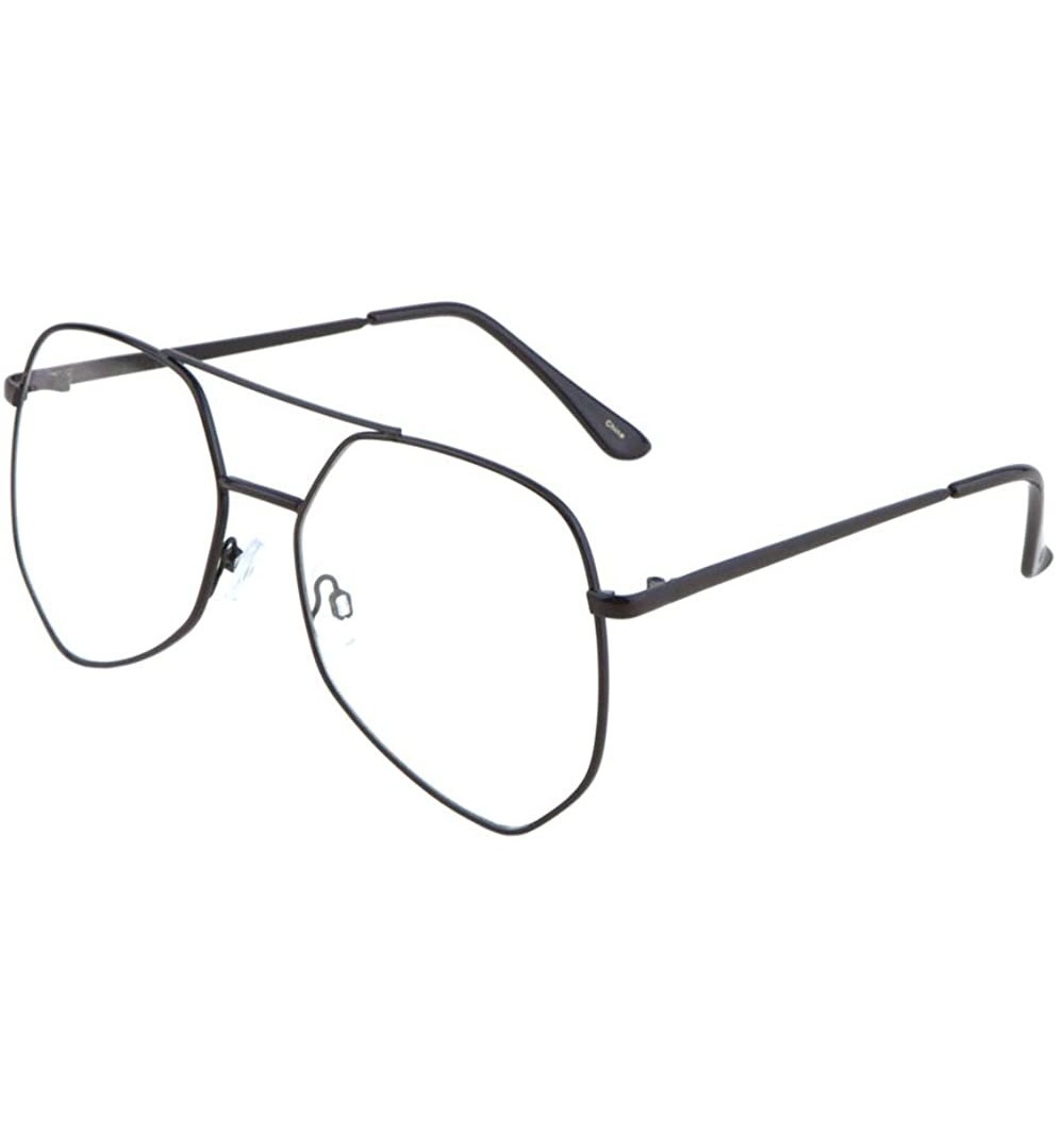 Aviator Clear Lens Geometric Rim Aviator Sunglasses - Black - CA190DK5HXS $10.70