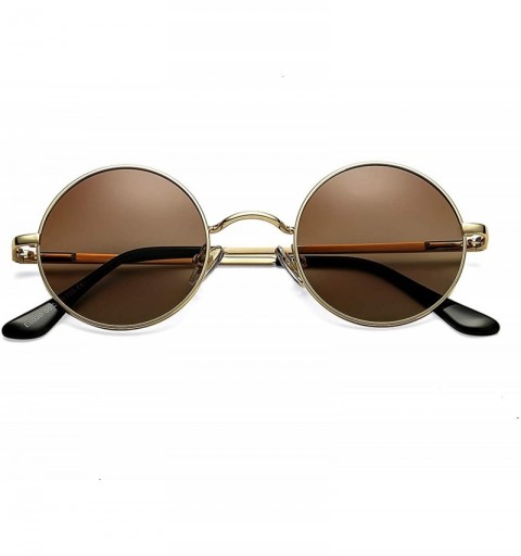 Round Retro Small Round Polarized Sunglasses for Men Women John Lennon Style - Gold Frame/Brown Gradient Lens - CJ190OC37KD $...