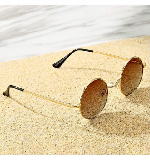 Round Retro Small Round Polarized Sunglasses for Men Women John Lennon Style - Gold Frame/Brown Gradient Lens - CJ190OC37KD $...
