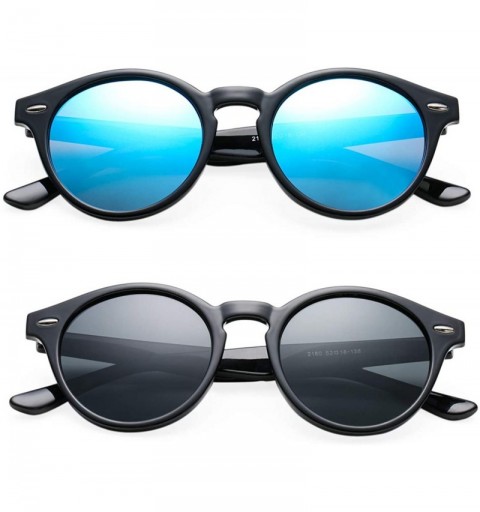 Oversized Vintage Round Polarized Sunglasses for Women Men Horn Rimmed Circle Mirrored Lens Sun Glasses(Black/Blue Mirror) - ...