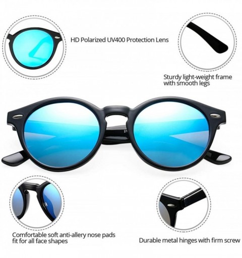 Oversized Vintage Round Polarized Sunglasses for Women Men Horn Rimmed Circle Mirrored Lens Sun Glasses(Black/Blue Mirror) - ...