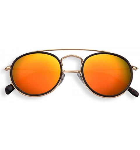 Round round double bridge sunglasses for women men crystal glass lens mirrored glasses 100% UV400 protection - Red - CC19C4W9...