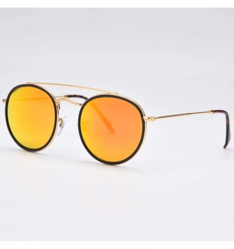 Round round double bridge sunglasses for women men crystal glass lens mirrored glasses 100% UV400 protection - Red - CC19C4W9...