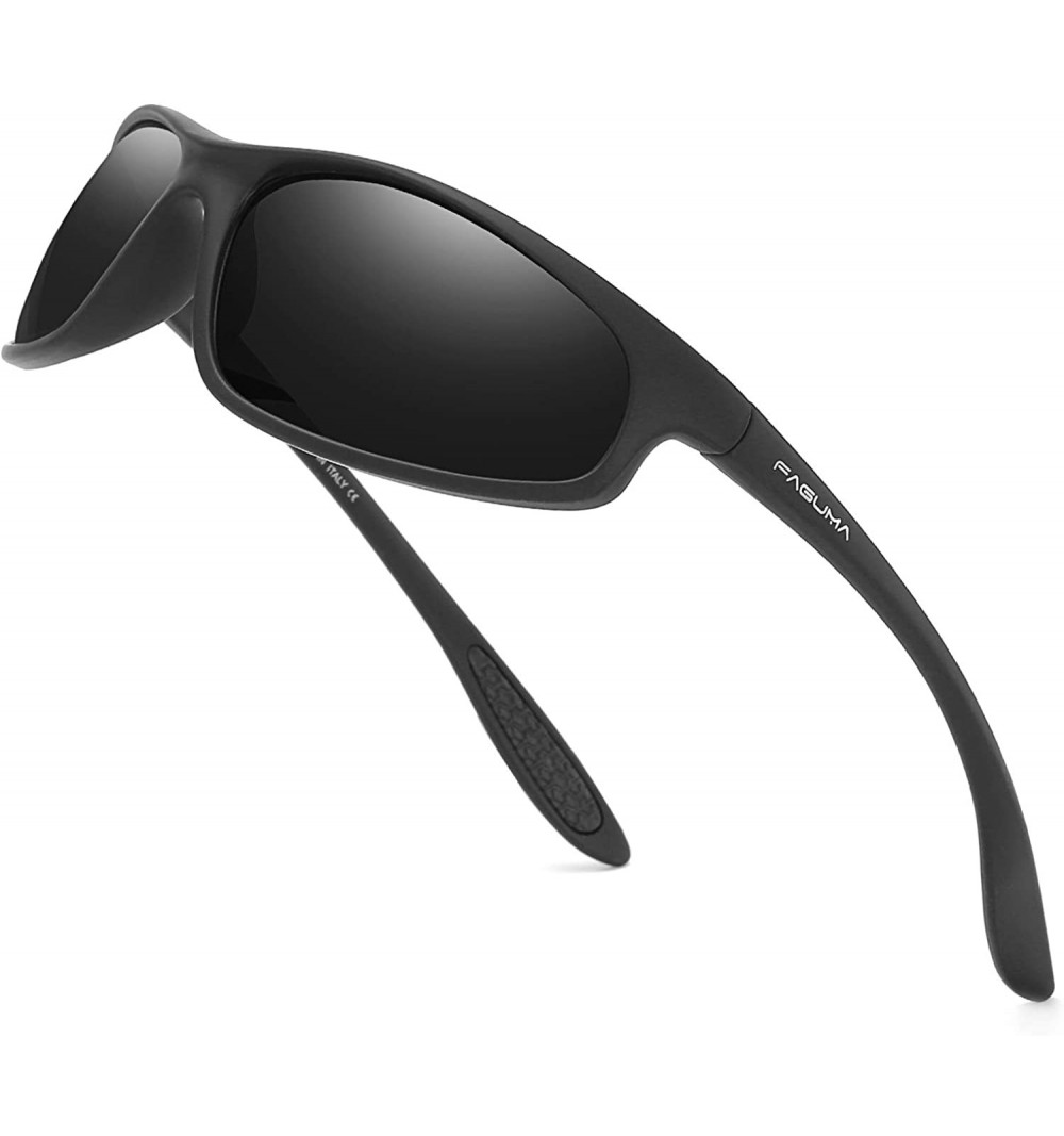 Sport Polarized Sports Sunglasses For Men Cycling Driving Fishing 100% UV Protection - Matte Black Frame/Grey Lens - C618ZTRN...