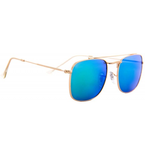 Sport Sunglasses Men Women Designer Inspired Rectangular Metal Mirror Stylish - Gold Metal Frame / Mirrored Green Lens - CL18...