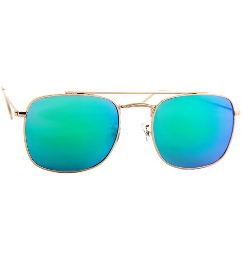 Sport Sunglasses Men Women Designer Inspired Rectangular Metal Mirror Stylish - Gold Metal Frame / Mirrored Green Lens - CL18...