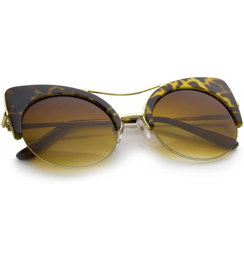 Cat Eye Women's Half-frame High Pointed Flat Lens Round Cat Eye Sunglasses 51mm - Tortoise / Amber - CT12J18FGHF $8.87