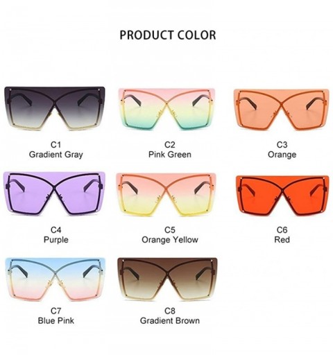 Rimless Oversized Rimless Square Sunglasses Women Brand Designer One Piece Sun Glasses Female Flat Top Gradient Eyewear - CL1...
