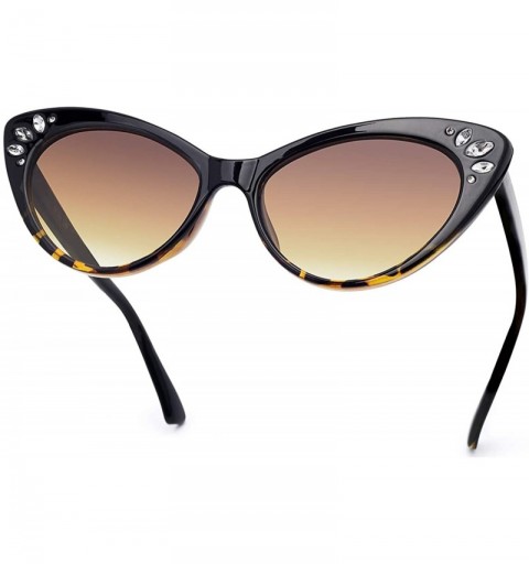 Oversized Vintage Cateye Rhinestone Sunglasses for Women Retro Narrow Small Sun Glasses - Brown Lens/Black - CA18S6S00Z8 $9.38