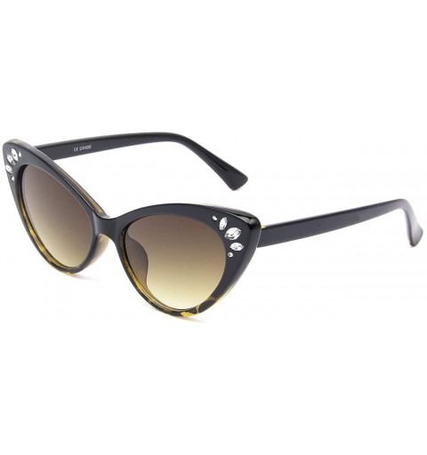 Oversized Vintage Cateye Rhinestone Sunglasses for Women Retro Narrow Small Sun Glasses - Brown Lens/Black - CA18S6S00Z8 $9.38