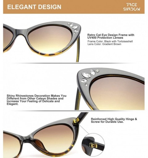 Oversized Vintage Cateye Rhinestone Sunglasses for Women Retro Narrow Small Sun Glasses - Brown Lens/Black - CA18S6S00Z8 $9.38