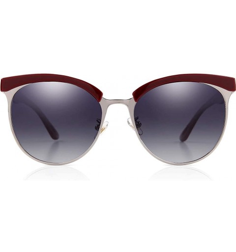 Round Polarized Sunglasses Semi Rimless Women Vintage Cateye Eyewear - Red Frame/ Black Lens - C718L96LSDM $14.22