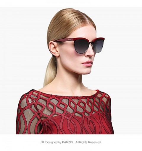 Round Polarized Sunglasses Semi Rimless Women Vintage Cateye Eyewear - Red Frame/ Black Lens - C718L96LSDM $14.22