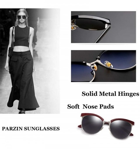 Round Polarized Sunglasses Semi Rimless Women Vintage Cateye Eyewear - Red Frame/ Black Lens - C718L96LSDM $14.22