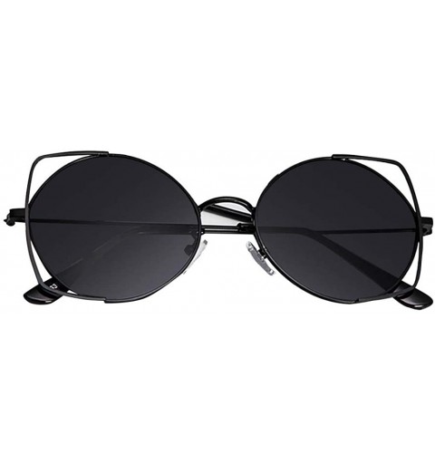 Round Sunglasses For Women- Cat Eye Mirrored Flat Lenses Metal Frame Sunglasses - Black - C418RS3O28M $8.72