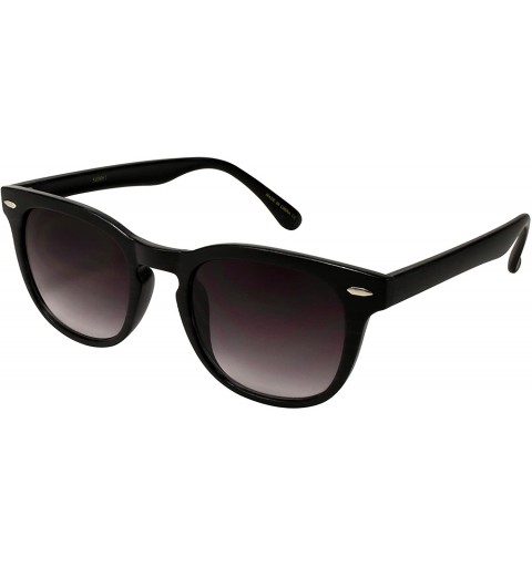 Square Retro Plastic Horned Rim Sunglasses w/Gradient Lens 540861-AP - Black/Wood Pattern - CO12NSFY6MS $19.09
