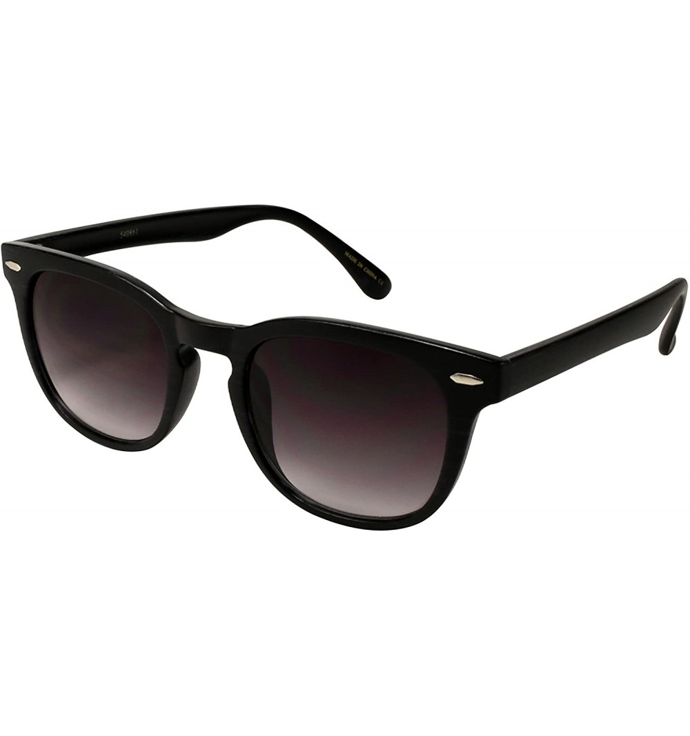 Square Retro Plastic Horned Rim Sunglasses w/Gradient Lens 540861-AP - Black/Wood Pattern - CO12NSFY6MS $7.98