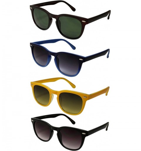 Square Retro Plastic Horned Rim Sunglasses w/Gradient Lens 540861-AP - Black/Wood Pattern - CO12NSFY6MS $7.98