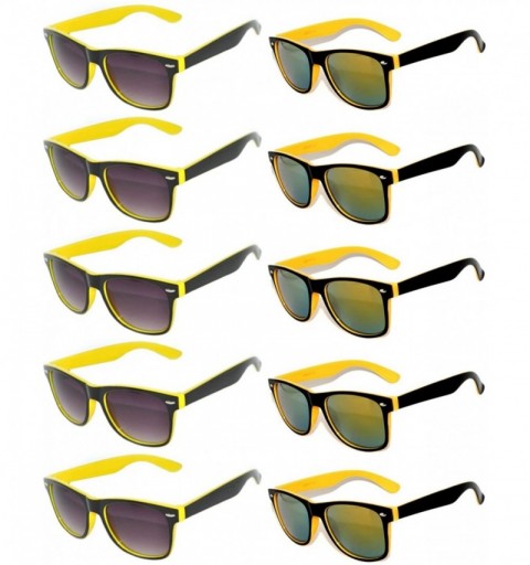 Wayfarer 10 Pairs 2 Tone Vintage Sunglasses Smoke Lens Mirror Lens - Yellow - 5_pack_smoke-5_pack_mirror - C5127JUEH7R $28.44