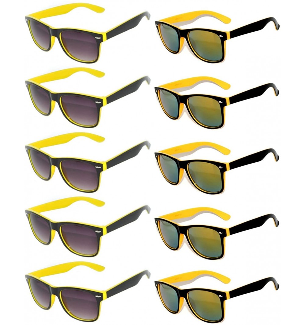 Wayfarer 10 Pairs 2 Tone Vintage Sunglasses Smoke Lens Mirror Lens - Yellow - 5_pack_smoke-5_pack_mirror - C5127JUEH7R $28.44