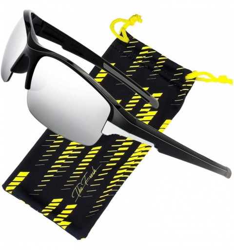 Rimless Half Frame Sports Sunglasses for Men Women Baseball Cycling Running - S605-shiny Black - C618EMOSLG7 $16.80