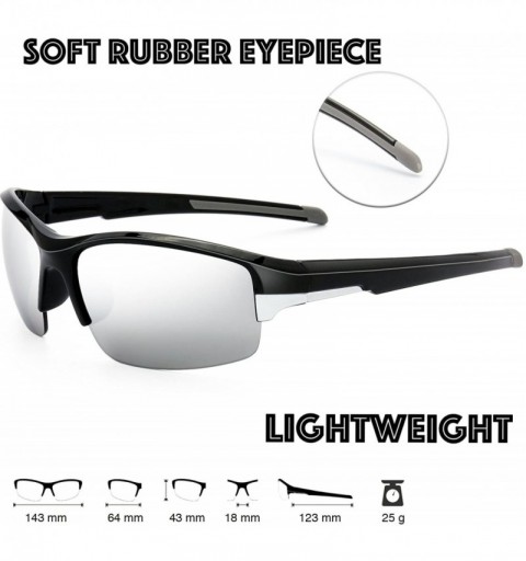 Rimless Half Frame Sports Sunglasses for Men Women Baseball Cycling Running - S605-shiny Black - C618EMOSLG7 $16.80