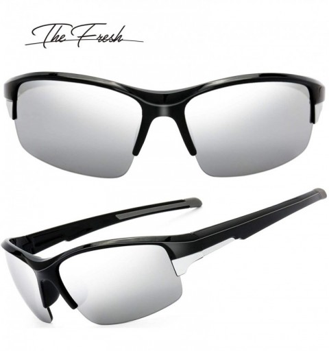 Rimless Half Frame Sports Sunglasses for Men Women Baseball Cycling Running - S605-shiny Black - C618EMOSLG7 $16.80