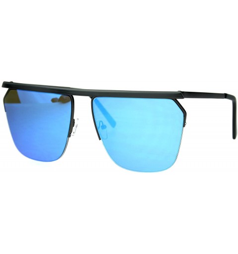 Rectangular Flat Top Metal Rim Color Mirror Lens Futuristic Rectangular Sunglasses - Gunmetal Blue - C217AZDGSUO $10.85