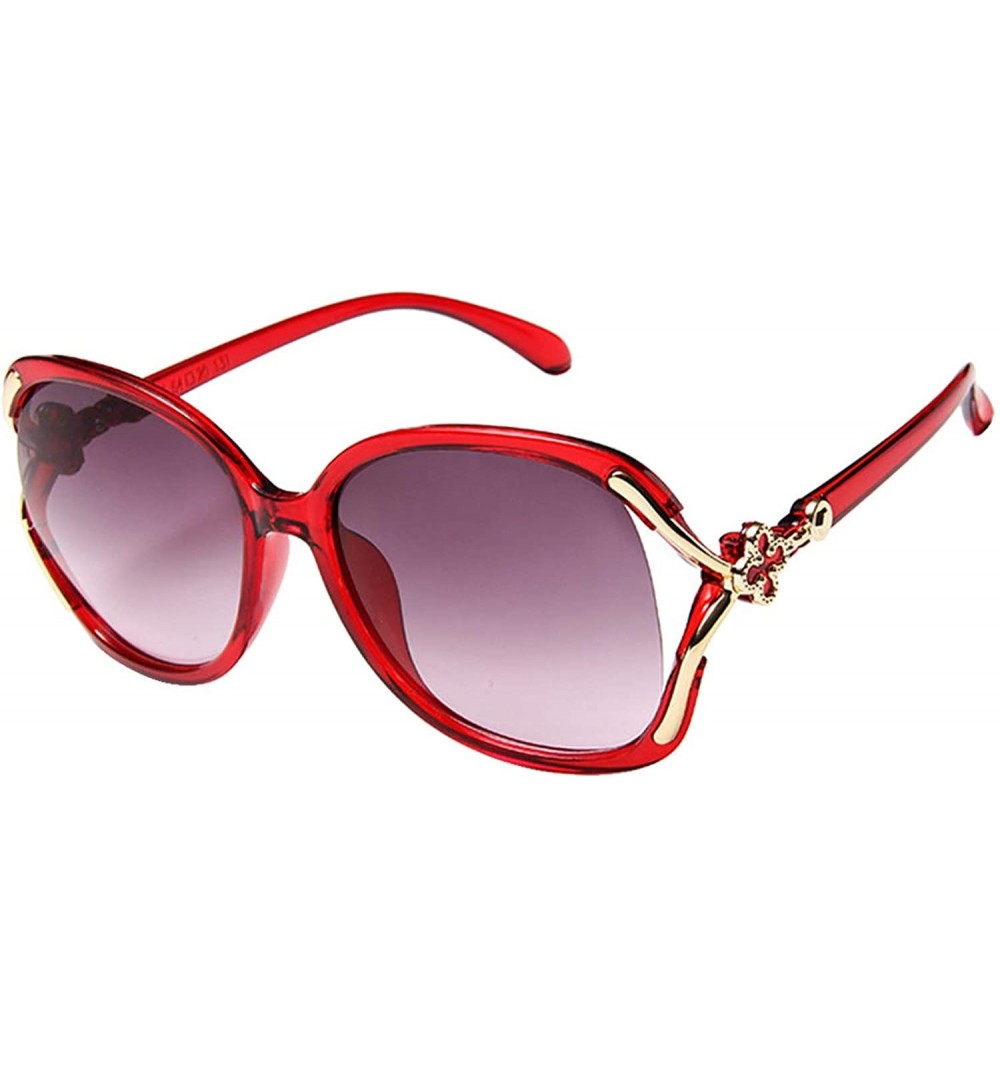 Oversized Women's Oversized Polarized Four-Leaf Clover Design Sunglasses - Wine Red - CE18UW87K7W $10.19