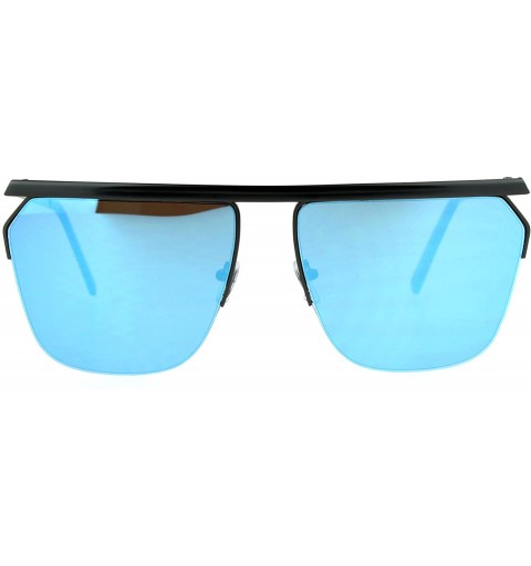 Rectangular Flat Top Metal Rim Color Mirror Lens Futuristic Rectangular Sunglasses - Gunmetal Blue - C217AZDGSUO $10.85