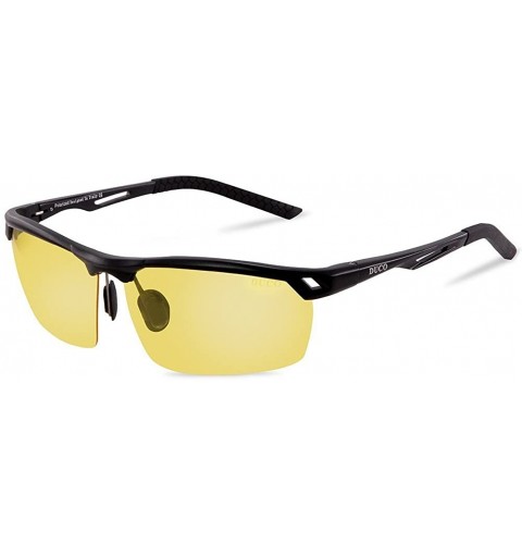 Wrap Men's Polarized Sunglasses for Men Sports Driving Cycling Running Golf 8550 - Black Frame Yellow Lens - C61883GN4C9 $29.16