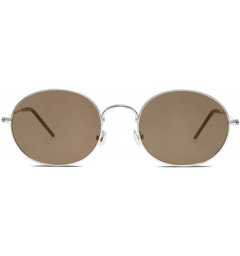 Oval Polarized Oval Sunglasses Vintage Round for Men and Women Metal Frame Tiny Sun SJ1136 - CL18A2DMND5 $16.88
