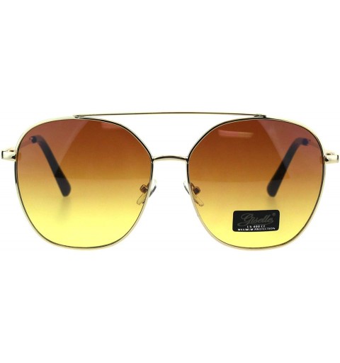 Aviator Womens Sunglasses Square Flat Top Bridge Fashion Aviators UV 400 - Gold (Brown Yellow) - C418IRZTKE8 $12.02