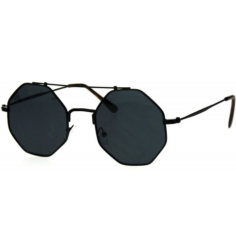 Oversized Mens Squared Octagon Groovy Hippie Flat Top Metal Rim Sunglasses - All Black - CV17Z4WCAXG $12.66