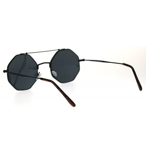 Oversized Mens Squared Octagon Groovy Hippie Flat Top Metal Rim Sunglasses - All Black - CV17Z4WCAXG $12.66