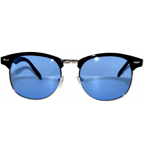 Cat Eye Aviator Brow Bar Flat Mirror Multicolor Lens Sunglasses Metal Frame - Grd_silver_blue - CW18288A27D $10.90