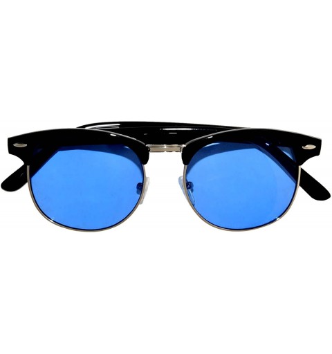 Cat Eye Aviator Brow Bar Flat Mirror Multicolor Lens Sunglasses Metal Frame - Grd_silver_blue - CW18288A27D $10.90