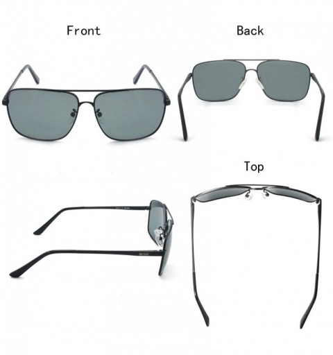 Sport Classic Rectangle Aviator Sunglasses Polarized 100% UV protection - Black Frame Grey Lens - CV128EAWFQZ $12.19
