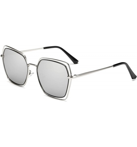 Aviator Retro Aviator Sunglasses For Men Women Vintage Square Sunglasses - Silver - C218XSCQM5R $22.51