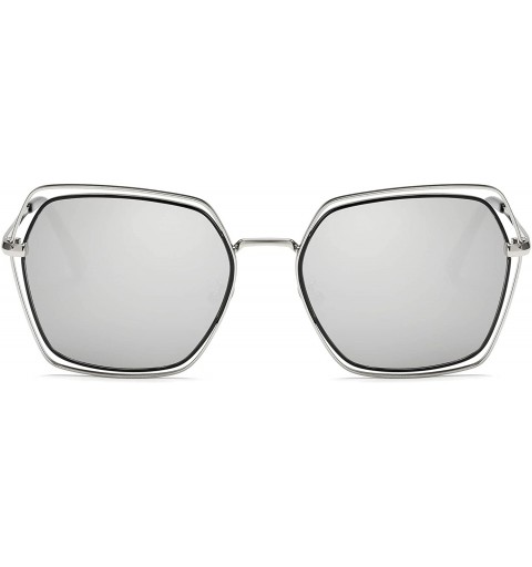 Aviator Retro Aviator Sunglasses For Men Women Vintage Square Sunglasses - Silver - C218XSCQM5R $8.02