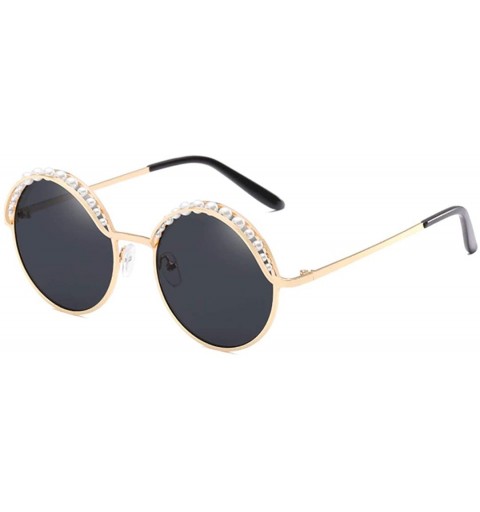 Rimless Stylish Round Pearl Decor Sunglasses UV Protection Metal Frame - Pearl-gold Frame Gray Lens - C71905MM9Y4 $9.83