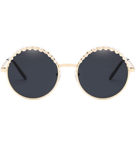 Rimless Stylish Round Pearl Decor Sunglasses UV Protection Metal Frame - Pearl-gold Frame Gray Lens - C71905MM9Y4 $9.83