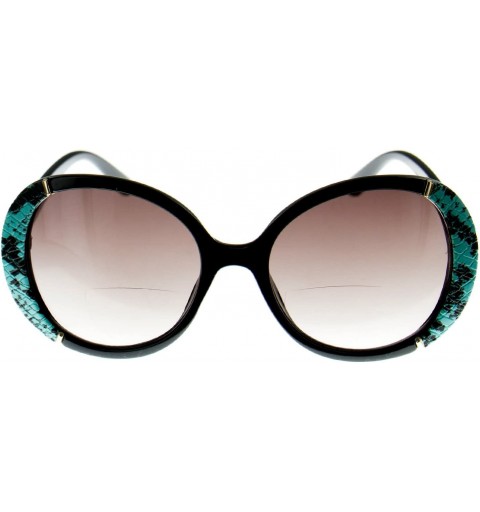 Oversized Paparazzi Women's Oversized Round Bifocal Reader Sunglasses with Animal Print (Turqoise +2.50) - Turquoise - CG18G3...