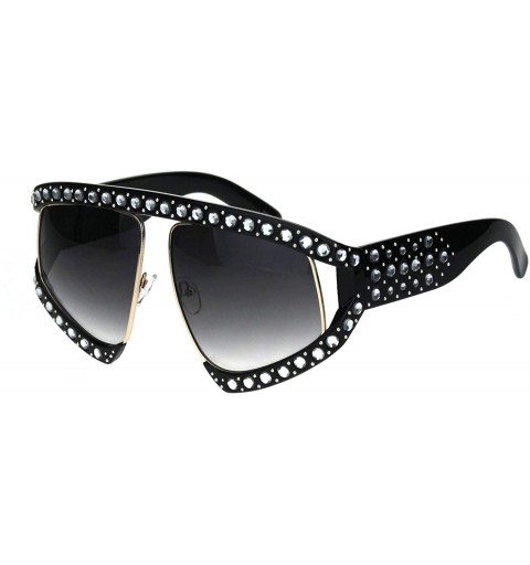 Oversized Super Oversized Rhinestones Sunglasses Womens Diva Fashion Shades - Black (Smoke) - CU18SQ3GMHH $11.48