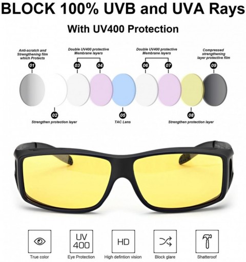 Wrap Glasses Prescription Polarized Driving - Matte Black Frame/ Yellow Lens Night-vision Glasses - C1180S7OW7N $17.02
