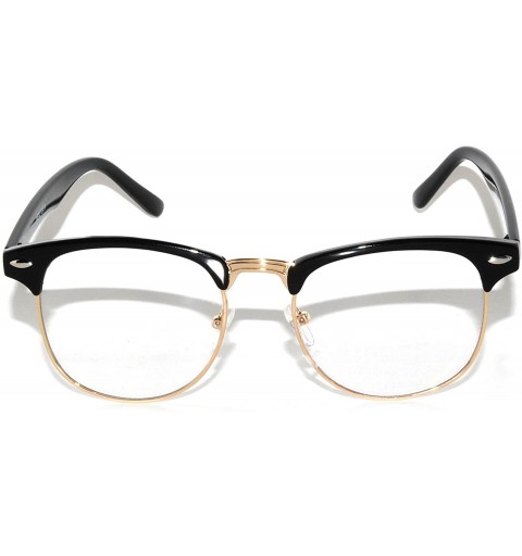Wayfarer Retro Half Frame Horned Rim Sunglasses Colored Lens for Mens or Womens - Clear Lens Black-gold - CK11QDOF7H5 $19.16