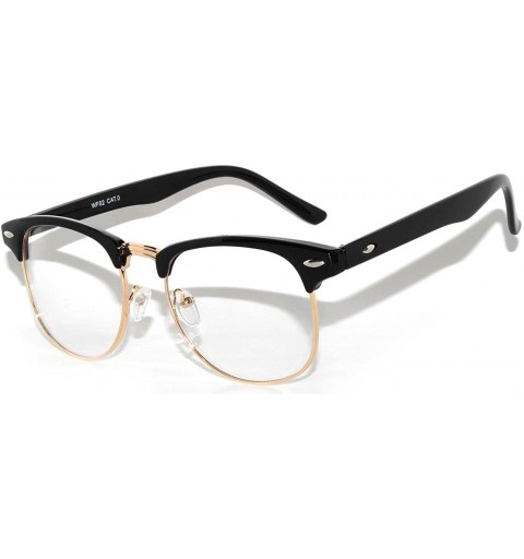 Wayfarer Retro Half Frame Horned Rim Sunglasses Colored Lens for Mens or Womens - Clear Lens Black-gold - CK11QDOF7H5 $9.09
