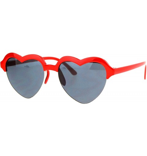 Round Womens Half Rim Heart Shape Retro Sunglasses - Red - CF12NH9EE2X $8.47