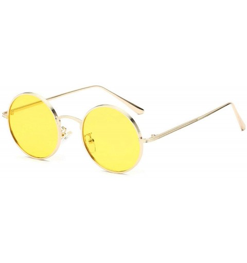 Round Fashion Punk Style Small Round Sunglasses Lady Vintage Men Metal Full Frame Sun Glasses UV400 - Yellow - C118RLS2RQ4 $1...