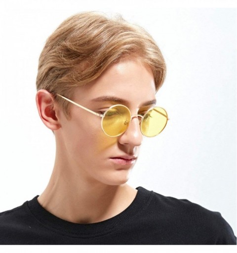 Round Fashion Punk Style Small Round Sunglasses Lady Vintage Men Metal Full Frame Sun Glasses UV400 - Yellow - C118RLS2RQ4 $1...
